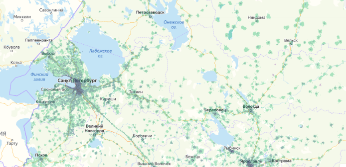 Зона покрытия МТС на карте Ульяновск 